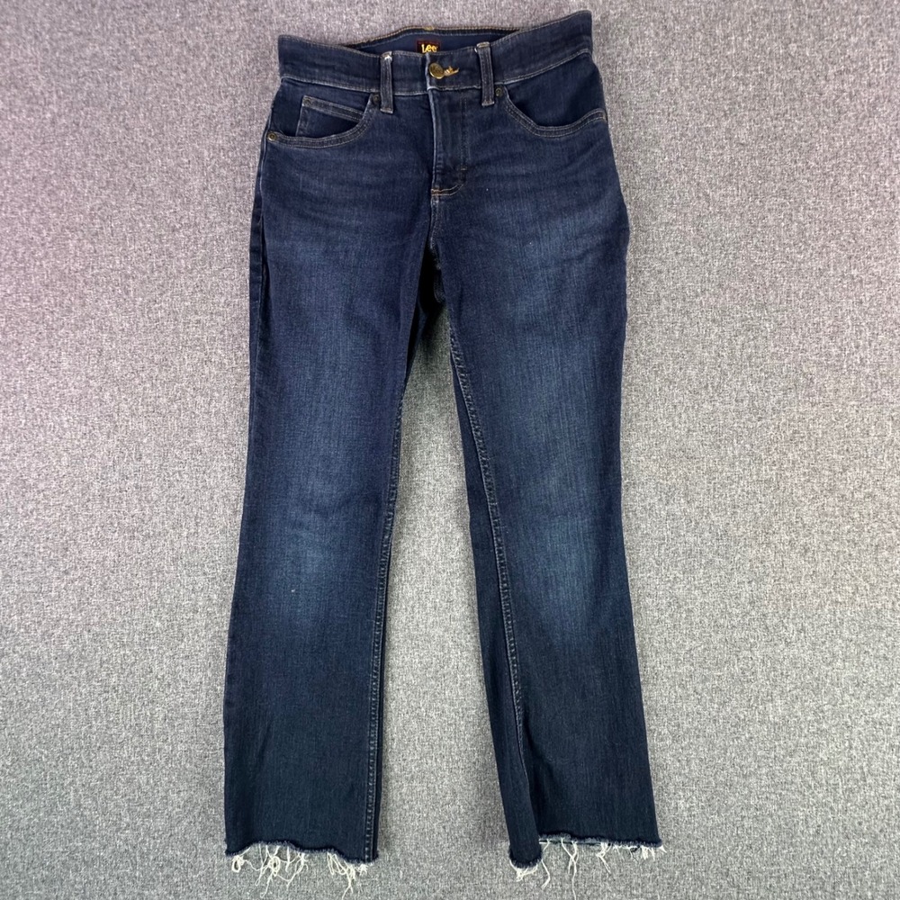 Lee Jeans Womens 4 Short Smarter Fit Dark Blue Raw Hem Bootcut Stretch